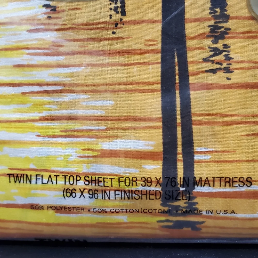 Vintage Cannon Monticello Seagrass 253 Orange Sunset No Iron Twin Flat Sheet NEW